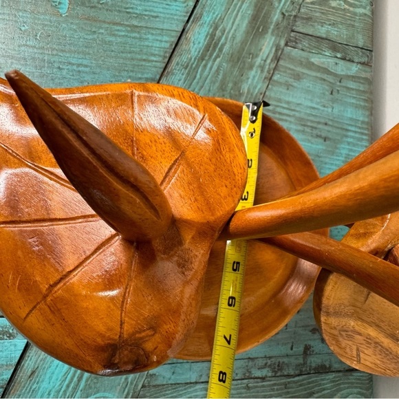 MCM Midcentury Modern Teak Lotus Leaf Wood Carved Art Sculpture - Picture 7 of 10